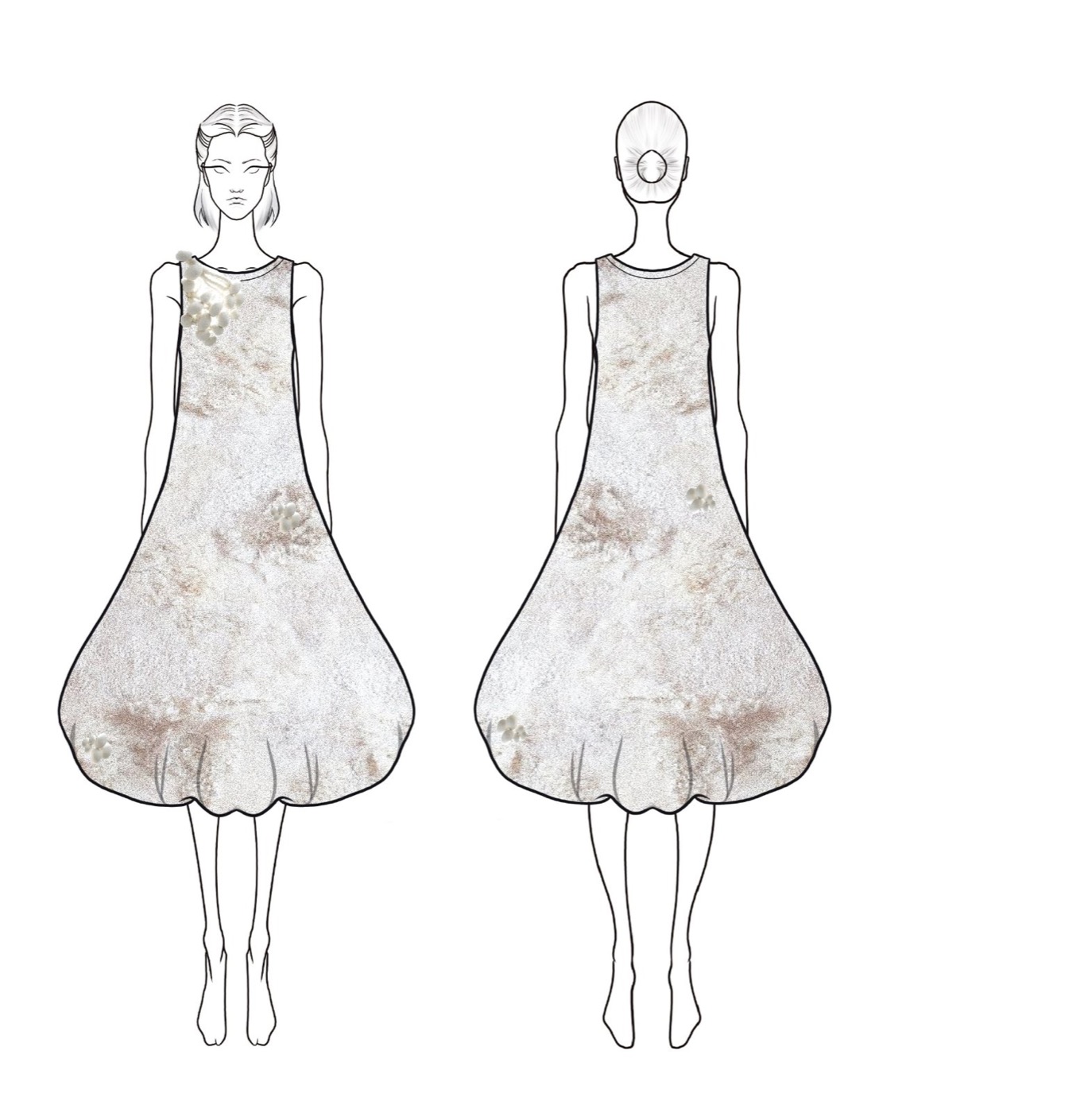 Illustration of the felted dress, front and back