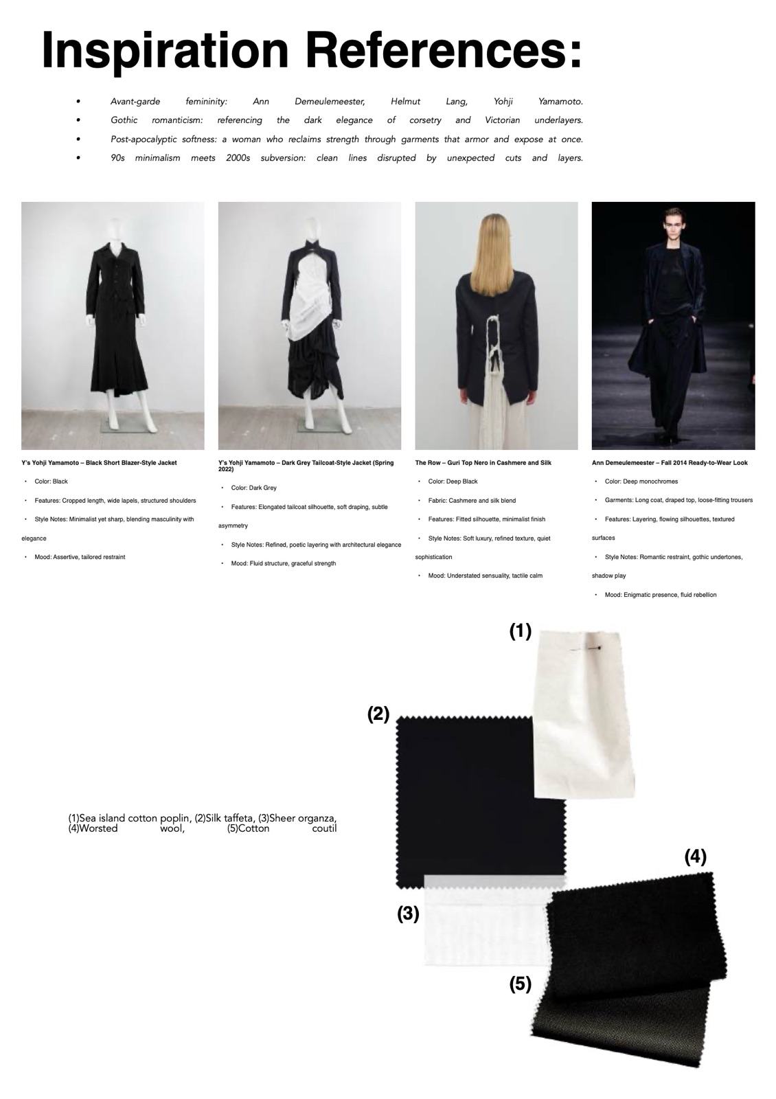 Inspiration references and fabrics