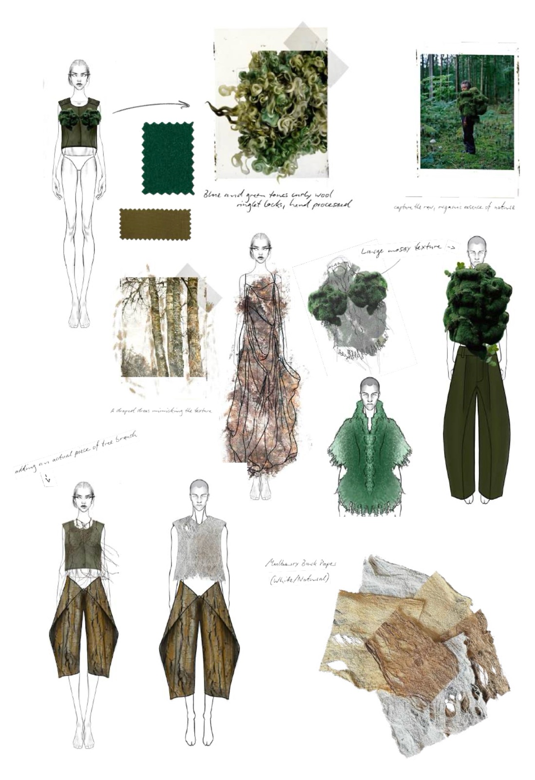 Sketchbook, moss and bark